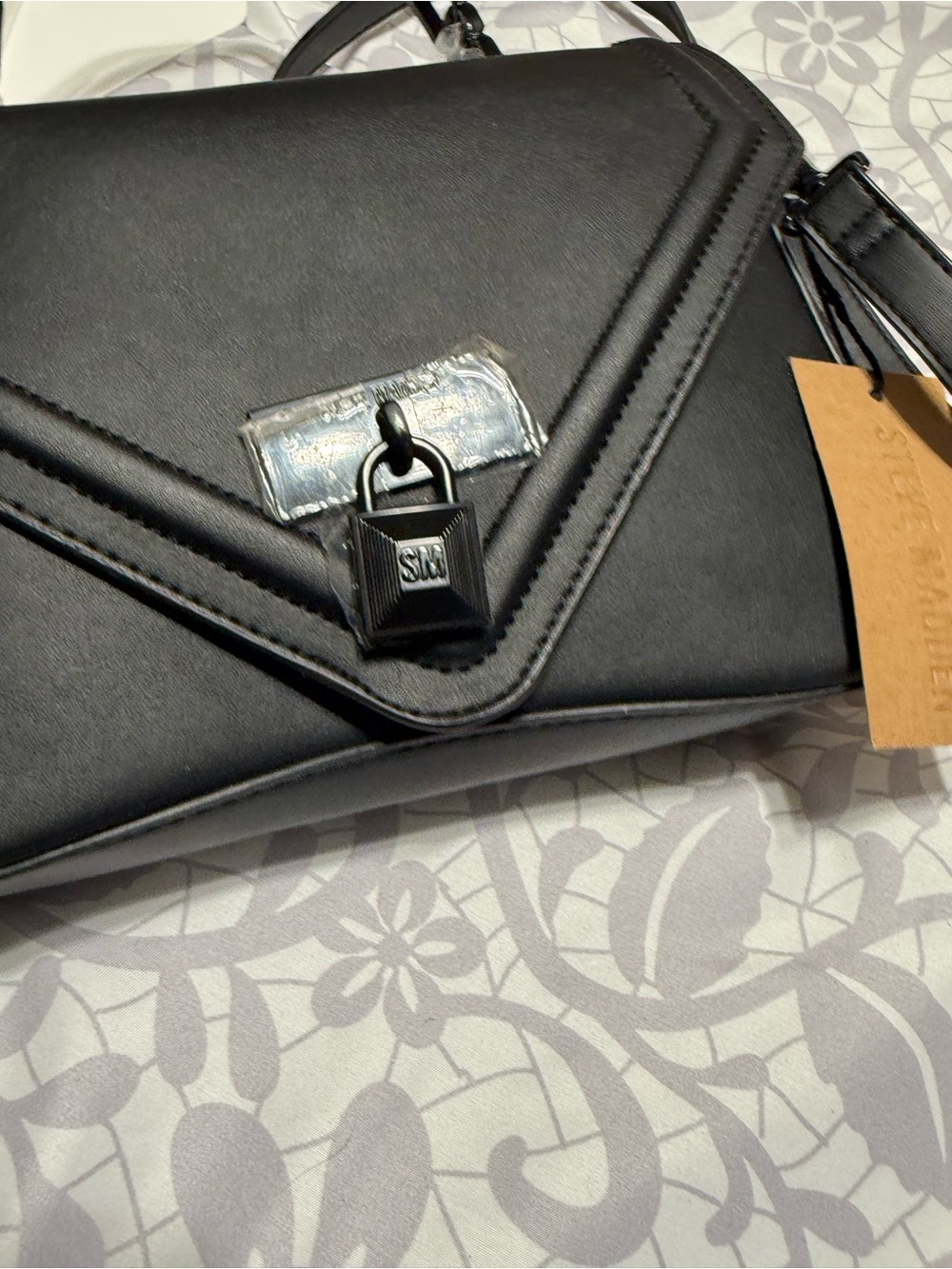 Steve Madden Black Envelope Crossbody with Lock Accent